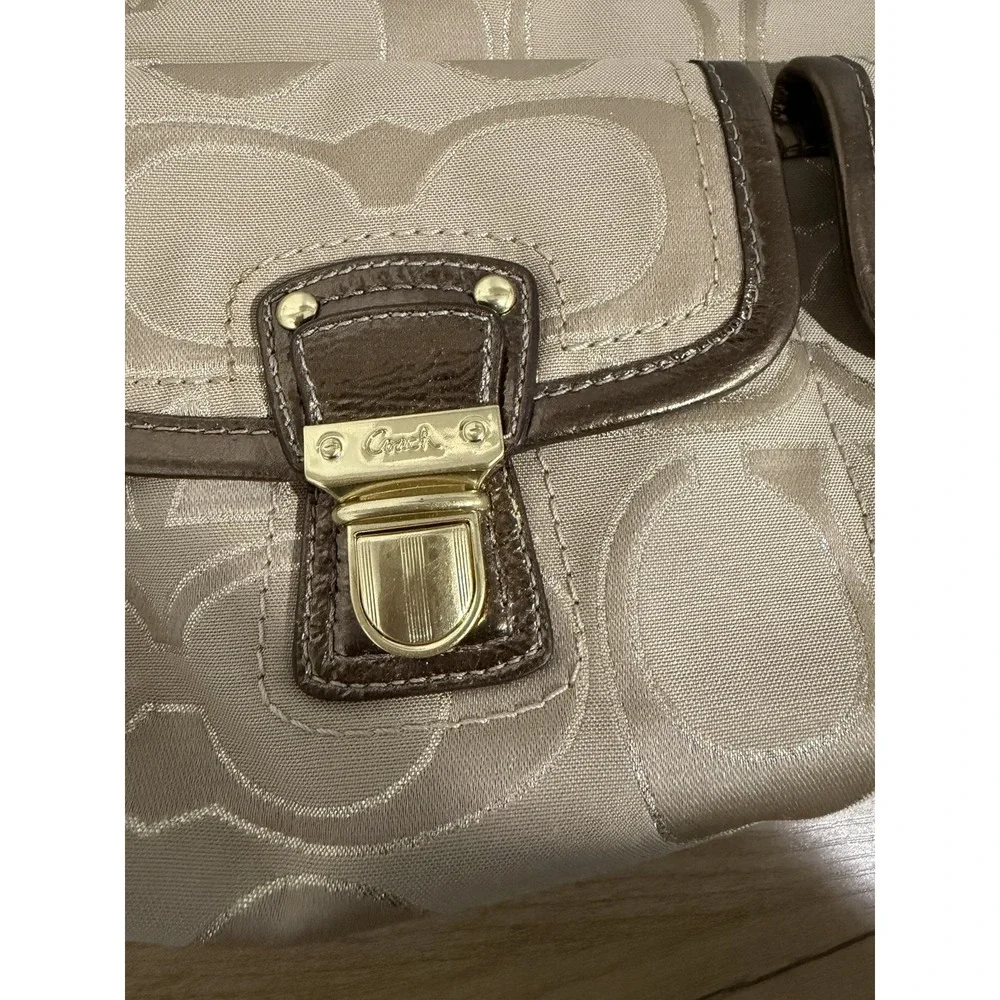 Coach Gold Tan Brown Poppy Signature Sateen Shoulder Bag 18980 Purse F